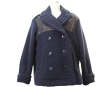 画像をギャラリービューアに読み込む, BURBERRY BRIT バーバリーブリット オーバーサイズPコート レザーディテイル(2014AW) 紺【中古】【新品同様】【美品】