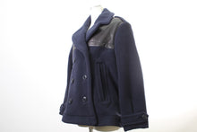画像をギャラリービューアに読み込む, BURBERRY BRIT バーバリーブリット オーバーサイズPコート レザーディテイル(2014AW) 紺【中古】【新品同様】【美品】