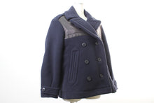 画像をギャラリービューアに読み込む, BURBERRY BRIT バーバリーブリット オーバーサイズPコート レザーディテイル(2014AW) 紺【中古】【新品同様】【美品】