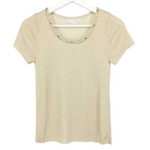 画像をギャラリービューアに読み込む, 自由区 ビジュー付きカットソー 半袖 サイズ38 M相当 ゴールドベージュ【中古】