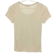 画像をギャラリービューアに読み込む, 自由区 ビジュー付きカットソー 半袖 サイズ38 M相当 ゴールドベージュ【中古】
