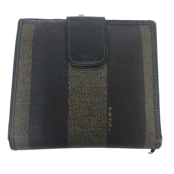 FENDI フェンディ ペカン がま口 二つ折り財布 ブラック ブラウン フェンディ FENDI 2つ折り財布 がま口 ペカン ブラウン ブラック【中古