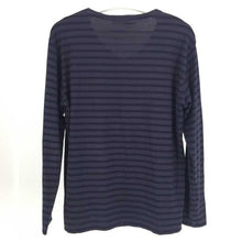 画像をギャラリービューアに読み込む, バーバリーブラックレーベル BURBERRY BLACK LABEL ロンT カットソー 刺繍ロゴ Vネック サイズ3 L相当 ブラック グレー ボーダー柄【中古】