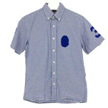 画像をギャラリービューアに読み込む, エイプ A BATHING APE 半袖シャツ ボタンダウン ワッペン付き M ブルー チェック柄【中古】【美品】