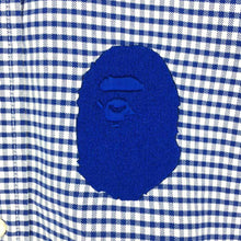 画像をギャラリービューアに読み込む, エイプ A BATHING APE 半袖シャツ ボタンダウン ワッペン付き M ブルー チェック柄【中古】【美品】