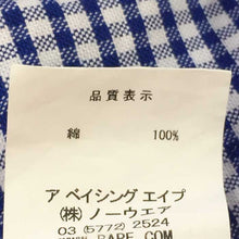 画像をギャラリービューアに読み込む, エイプ A BATHING APE 半袖シャツ ボタンダウン ワッペン付き M ブルー チェック柄【中古】【美品】
