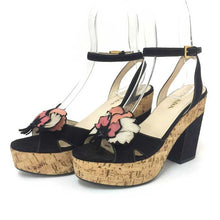 画像をギャラリービューアに読み込む, プラダ PRADA ヒールサンダル コルク ブラック【中古】【美品】