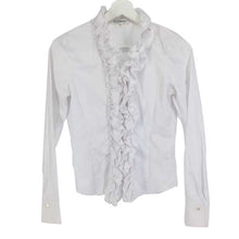 將圖片載入圖庫檢視器 ナラカミーチェ NARACAMICIE 長袖ブラウス フリル シャツ サイズ0 S相当 ホワイト ストライプ柄【中古】