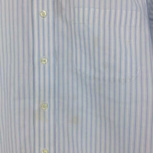 画像をギャラリービューアに読み込む, エディー バウアー Eddie Bauer 長袖シャツ ボタンダウン 未使用 タグ付き シミあり 175 100B ホワイト ブルー ストライプ柄【中古】【新品同様】【美品】