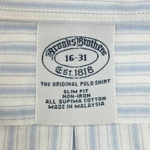 画像をギャラリービューアに読み込む, エディー バウアー Eddie Bauer 長袖シャツ ボタンダウン 未使用 タグ付き シミあり 175 100B ホワイト ブルー ストライプ柄【中古】【新品同様】【美品】