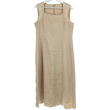 이미지를 갤러리 뷰어에 로드 , ローラアシュレイ Laura Ashley リネンワンピース ノースリーブ 刺繍 麻100% 13号 ベージュ 【中古】