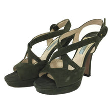 画像をギャラリービューアに読み込む, プラダ PRADA バックストラップ スエードサンダル 23cm程度 グリーン【中古】