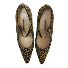 画像をギャラリービューアに読み込む, マノロブラニク Manolo Blahnik アンクルストラップ ハラコパンプス サイズ35 22cm相当 ベージュ レオパード柄 ヒョウ柄【中古】