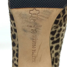 画像をギャラリービューアに読み込む, マノロブラニク Manolo Blahnik アンクルストラップ ハラコパンプス サイズ35 22cm相当 ベージュ レオパード柄 ヒョウ柄【中古】