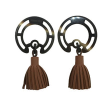 画像をギャラリービューアに読み込む, エルメス HERMES ピアス トロッター TROTTEUR バッファローホーン ラムスキン フリンジ ブラウン【中古】【新品同様】【美品】