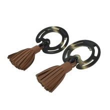 画像をギャラリービューアに読み込む, エルメス HERMES ピアス トロッター TROTTEUR バッファローホーン ラムスキン フリンジ ブラウン【中古】【新品同様】【美品】