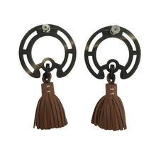 画像をギャラリービューアに読み込む, エルメス HERMES ピアス トロッター TROTTEUR バッファローホーン ラムスキン フリンジ ブラウン【中古】【新品同様】【美品】