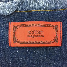 画像をギャラリービューアに読み込む, ソマリ somari imagination ヴィンテージ風 ノーカラーデニムジャケット Gジャン 綿100% F インディゴブルー【中古】