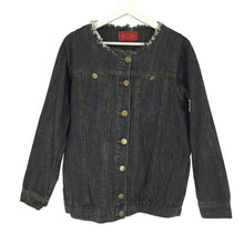 画像をギャラリービューアに読み込む, ソマリ somari imagination ヴィンテージ風 ノーカラーデニムジャケット Gジャン 綿100% F ブラック【中古】