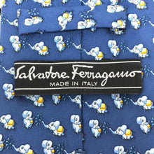 画像をギャラリービューアに読み込む, フェラガモ Salvatore Ferragamo ネクタイ シルク100% ブルー ゾウ柄 アニマル柄【中古】