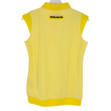 画像をギャラリービューアに読み込む, パーリーゲイツ PEARLY GATES ハーフジップ ノースリーブ フレンチスリーブ ポロシャツ サイズ1 イエロー ボーダー柄【中古】