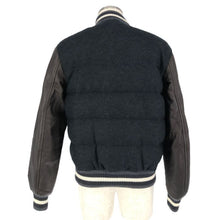 画像をギャラリービューアに読み込む, モンクレール MONCLER レザー切替デザイン スタジャン型 ダウンジャケット THOMAS サイズ3 チャコールグレー ダークブラウン【中古】【美品】