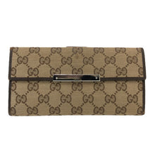 画像をギャラリービューアに読み込む, グッチ GUCCI GGキャンバス Wホック 長財布 181699 ブラウン GG柄【中古】