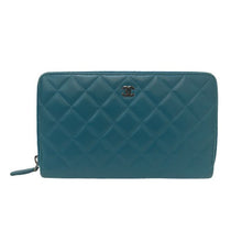 画像をギャラリービューアに読み込む, シャネル CHANEL オーガナイザータイプ マトラッセライン ラムスキン ユニセックス 男女兼用 ラウンドファスナー 長財布 エメラルドグリーン【中古】