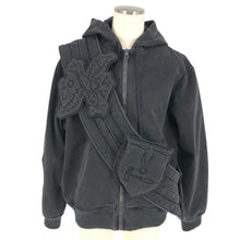 画像をギャラリービューアに読み込む, ルイ ヴィトン LOUIS VUITTON ジップスローデニムフーディウィズサッシュアンドパッチ デニムジップアップパーカー ブルゾン ウォッシュ加工 綿100% サイズ48 M相当1A5PAU ブラック【中古】【美品】