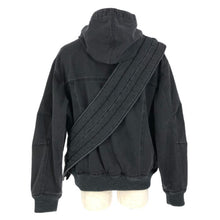 画像をギャラリービューアに読み込む, ルイ ヴィトン LOUIS VUITTON ジップスローデニムフーディウィズサッシュアンドパッチ デニムジップアップパーカー ブルゾン ウォッシュ加工 綿100% サイズ48 M相当1A5PAU ブラック【中古】【美品】