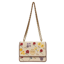 画像をギャラリービューアに読み込む, トリーバーチ TORY BURCH BRITTEN フローラル チェーン ショルダーバッグ ナチュラル ブラウン 花柄【中古】【新品同様】【美品】