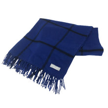 画像をギャラリービューアに読み込む, ジョシュアエリス Joshua Ellis カシミヤ 大判ストール ブルー チェック柄 ひざ掛け【中古】