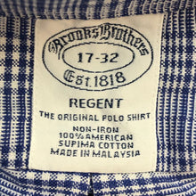 画像をギャラリービューアに読み込む, ブルックスブラザーズ Brooks Brothers ボタンダウン長袖シャツ BDシャツ 綿100% サイズ17 32 ブルー チェック柄【中古】【美品】