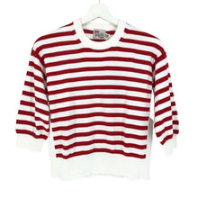 画像をギャラリービューアに読み込む, トラディショナルウェザーウェア TraditionalWeatherwear プルオーバー クルーネックニット 7分袖 レッド ホワイト ボーダー柄【中古】【新品同様】【美品】