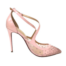 画像をギャラリービューアに読み込む, クリスチャン ルブタン Christian Louboutin ストラップパンプス メッシュ ラインストーン ピンク【中古】【美品】