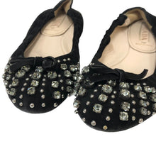 画像をギャラリービューアに読み込む, プラダ PRADA ビジュー付き バレエシューズ フラットシューズ サイズ35 22cm相当 ブラック【中古】