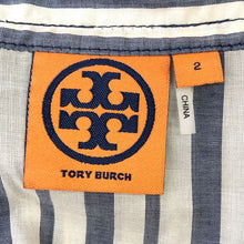 画像をギャラリービューアに読み込む, トリーバーチ TORY BURCH プルオーバー カットソー シースルー 長袖シャツ ネイビー ホワイト ストライプ柄【中古】