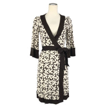 画像をギャラリービューアに読み込む, ダイアン フォン ファステンバーグ シルク ミニ ラップワンピース 7分袖 サイズ2 M相当 ブラウン系【中古】【新品同様】【美品】