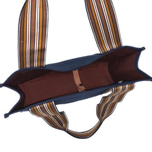 画像をギャラリービューアに読み込む, ロロピアーナ Loro Piana スーツケースストライプバッグ ハンドバッグ トートバッグ ネイビー【中古】【美品】