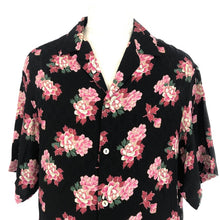 画像をギャラリービューアに読み込む, グッチ GUCCI GGピオニー ボウリングシャツ 半袖シャツ シルク オープンカラー サイズ46 625502 ブラック 花柄 総柄【中古】