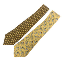 画像をギャラリービューアに読み込む, エルメス HERMES ネクタイ シルク100% 2本セット イエロー系 総柄 パイナップル柄 ペガサス柄【中古】