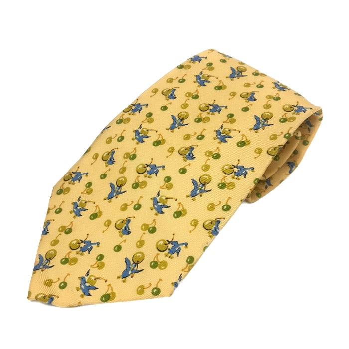 フェラガモ Salvatore Ferragamo ネクタイ シルク100％ イエロー 総柄
