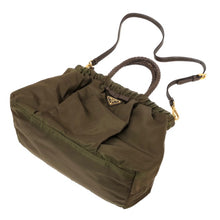 画像をギャラリービューアに読み込む, プラダ PRADA メッシュハンドル リボン 2wayショルダーバッグ ハンドバッグ カーキ系【中古】