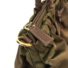 画像をギャラリービューアに読み込む, プラダ PRADA メッシュハンドル リボン 2wayショルダーバッグ ハンドバッグ カーキ系【中古】