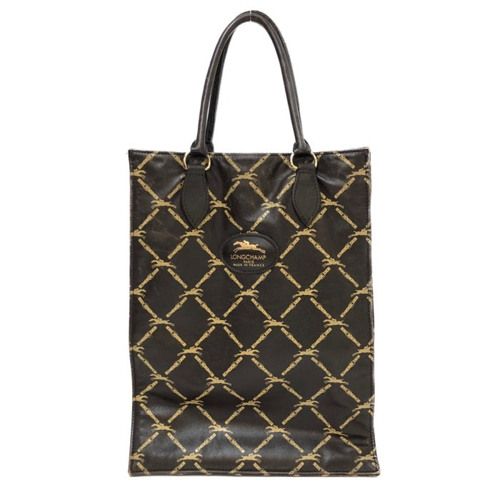 ロンシャン LONGCHAMP レザー トートバッグ ダークブラウン 総柄【中古 