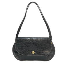 画像をギャラリービューアに読み込む, イルビゾンテ IL BISONTE クロコ型押し ショルダーバッグ ブラック【中古】