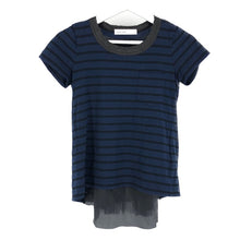 画像をギャラリービューアに読み込む, サカイラック sacai luck 半袖カットソー Tシャツ クルーネック 異素材切替デザイン サイズ1 S相当 15SSLU939 ブルー ブラック ボーダー柄【中古】【新品同様】【美品】