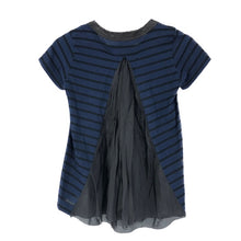 画像をギャラリービューアに読み込む, サカイラック sacai luck 半袖カットソー Tシャツ クルーネック 異素材切替デザイン サイズ1 S相当 15SSLU939 ブルー ブラック ボーダー柄【中古】【新品同様】【美品】