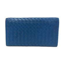 画像をギャラリービューアに読み込む, ボッテガヴェネタ BOTTEGA VENETA イントレチャート 二つ折り財布 ブルー【中古】