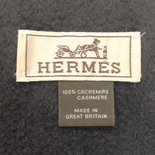 Load image into Gallery viewer, エルメス HERMES マフラー ストール ロゴ刺繍 フリンジ カシミヤ100% 英国製 ユニセックス 男女兼用 チャコールグレー【中古】